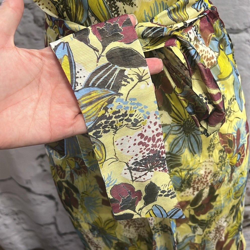 Tanya Taylor Blaire Linen Silk Midi Dress Ruffle Floral Gauze Summer Romantic - Picture 12 of 12